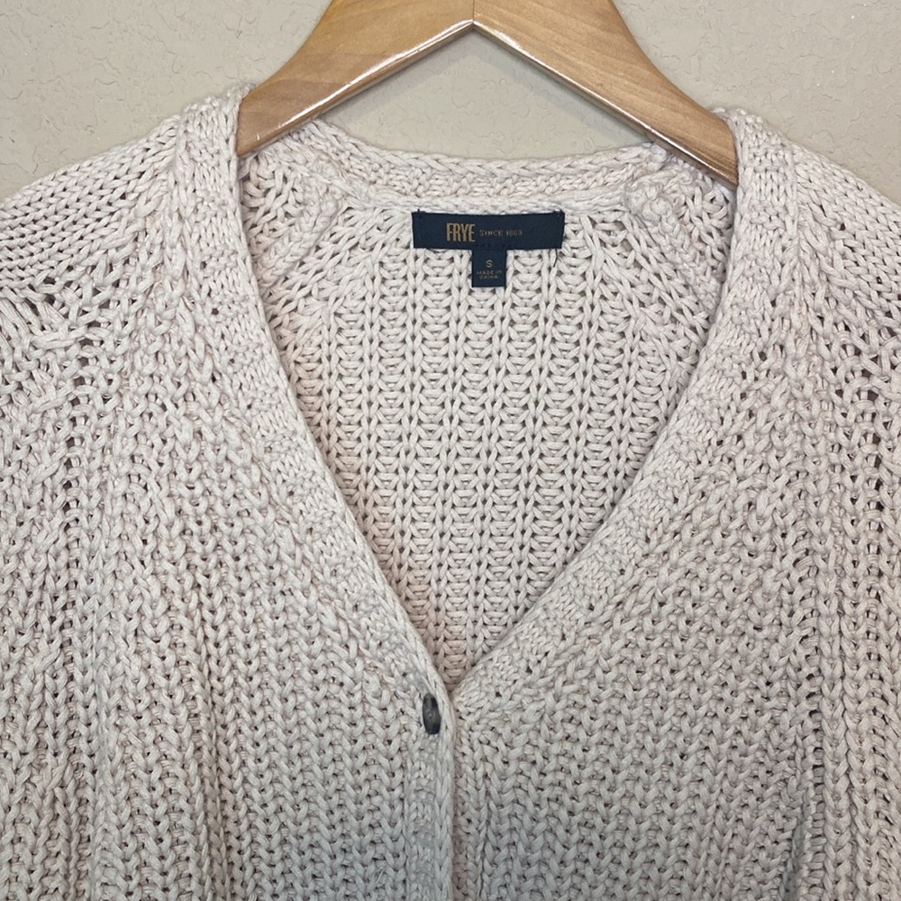 Frye Cable Sleeve Cardigan Crop Button Up Oatmeal Sweater S - Picture 7 of 12